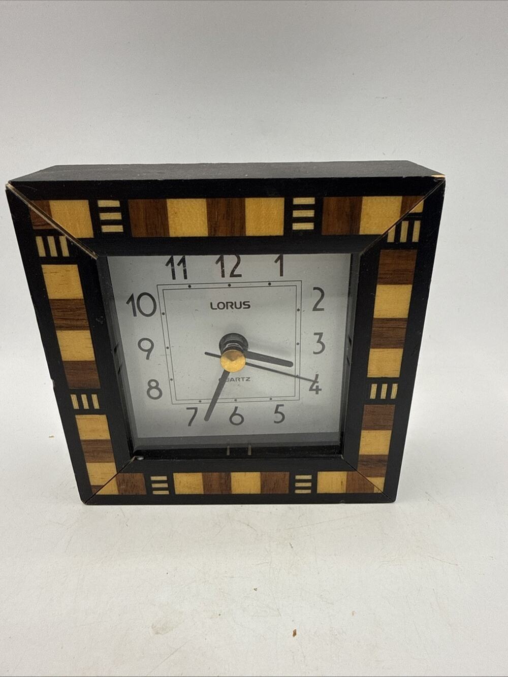 Vintage Lorus Quartz Wall Clock LHG001BCC Wood Look Square Decor Working *